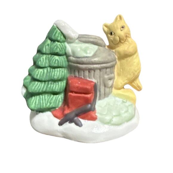 Lemax Noma Dickensville Porcelain Cat at Trash Can Christmas Village Accessory - Picture 2 of 9